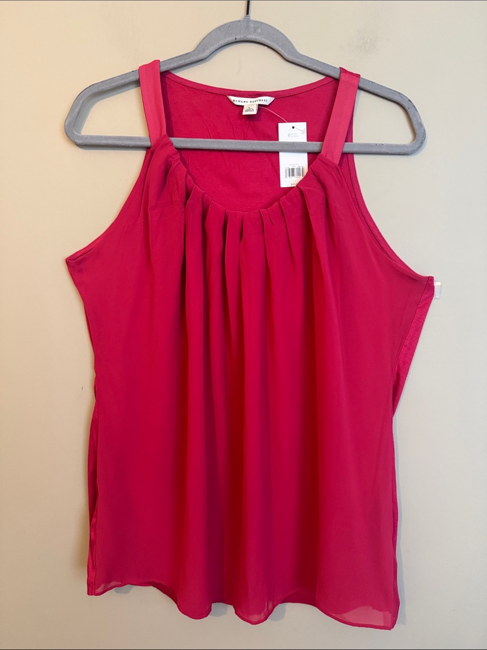 NWT- Banana Republic mixed media  drapey tank top, raspberry, size Large